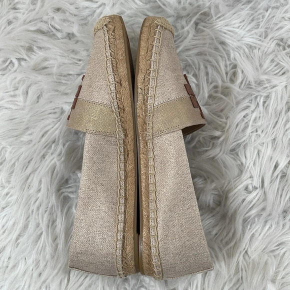 TORY BURCH WESTON FLAT ESPADRILLE METALLIC LINEN FABRIC CALF LEATHER SIZE 8 NEW - Picture 6 of 11